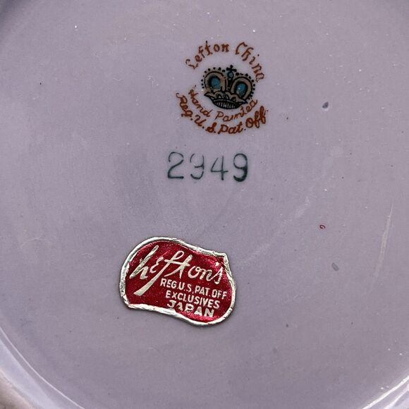 Vtg. Lefton Purple Floral Lilac Vase Raised Applied Sweet Pea Flowers Hand Paint - Picture 7 of 11